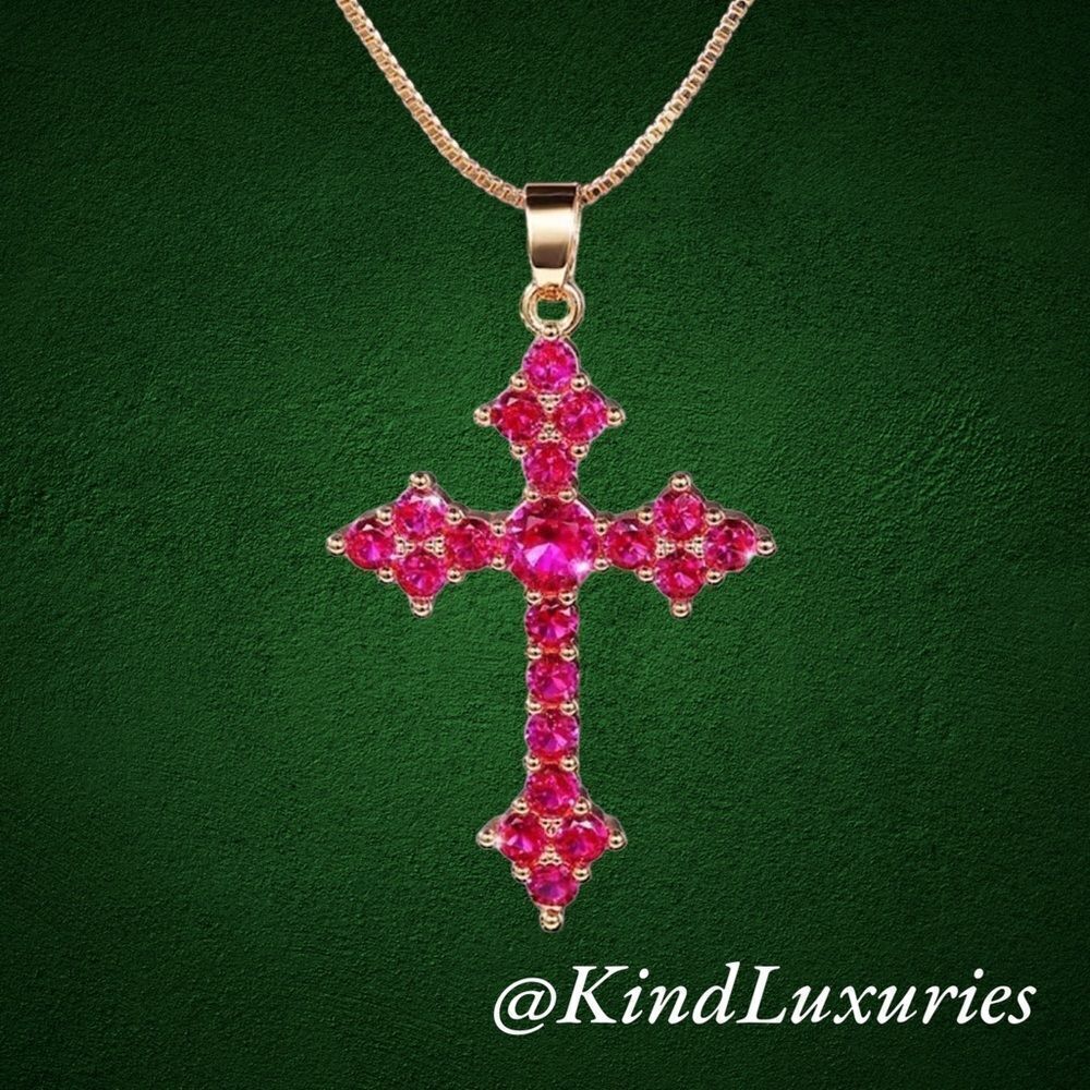 ❤️054❤️ Rose/Red Cross Necklace Pendant‎ for Women & Girl’s Crucifix